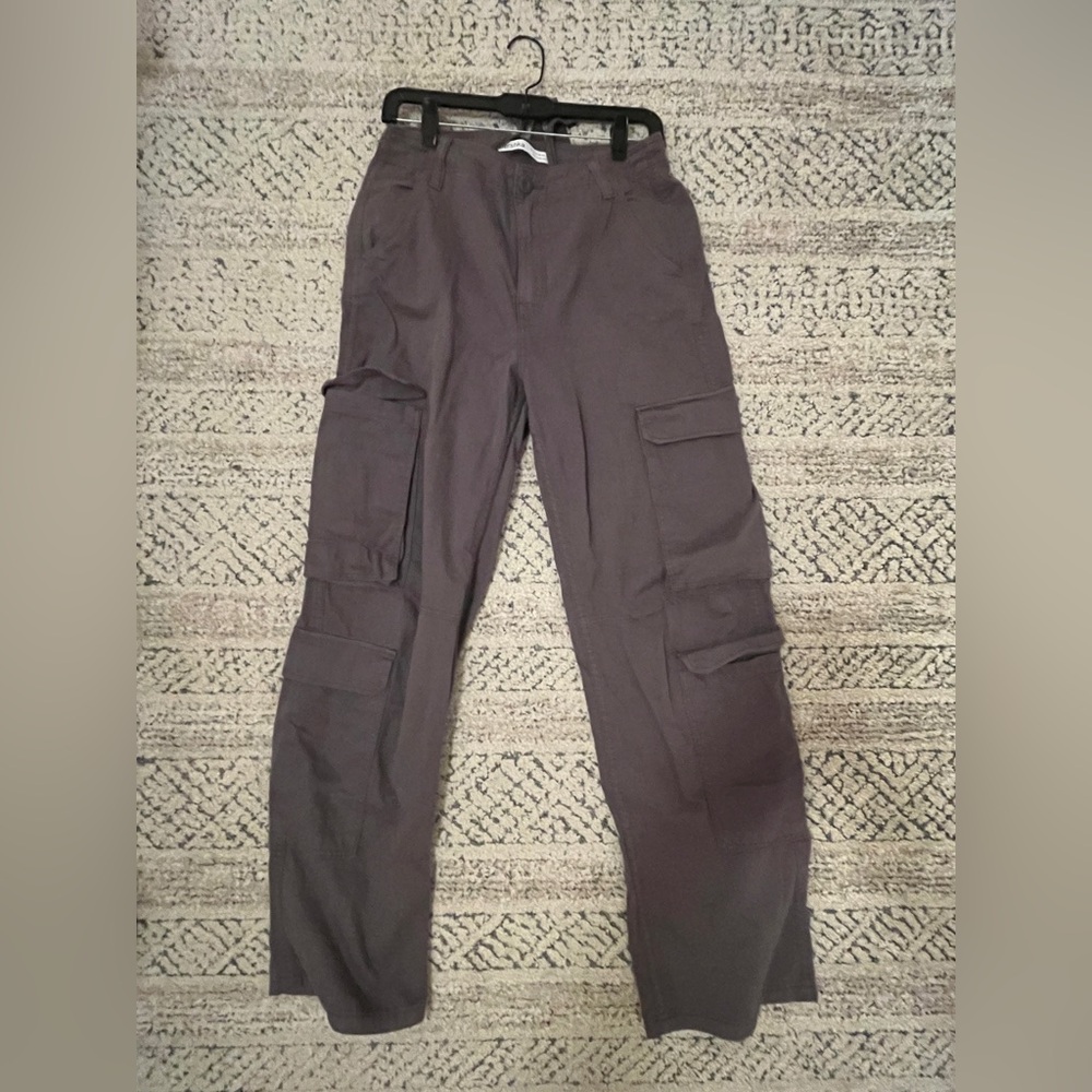 Bershka Gray Cargo Pants with Adjustable Ties
